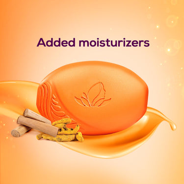 Santoor Skin Moisturizing Sandal & Turmeric Bathing Soap with Nourishing & Anti-Aging Properties| For Soft & Smooth and Younger-Looking Skin| For All Skin Types| Pack of 4, 150g